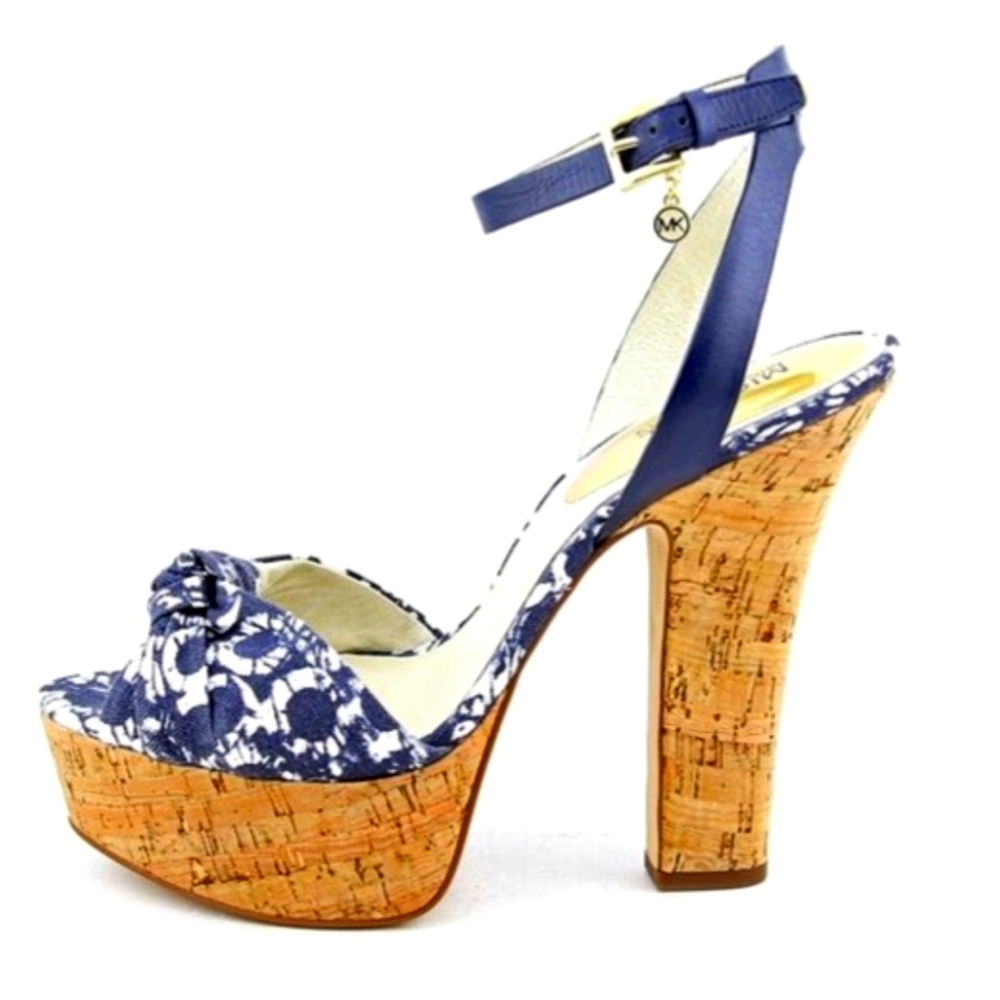 Michael Kors Blue and Tan Platform Sandals